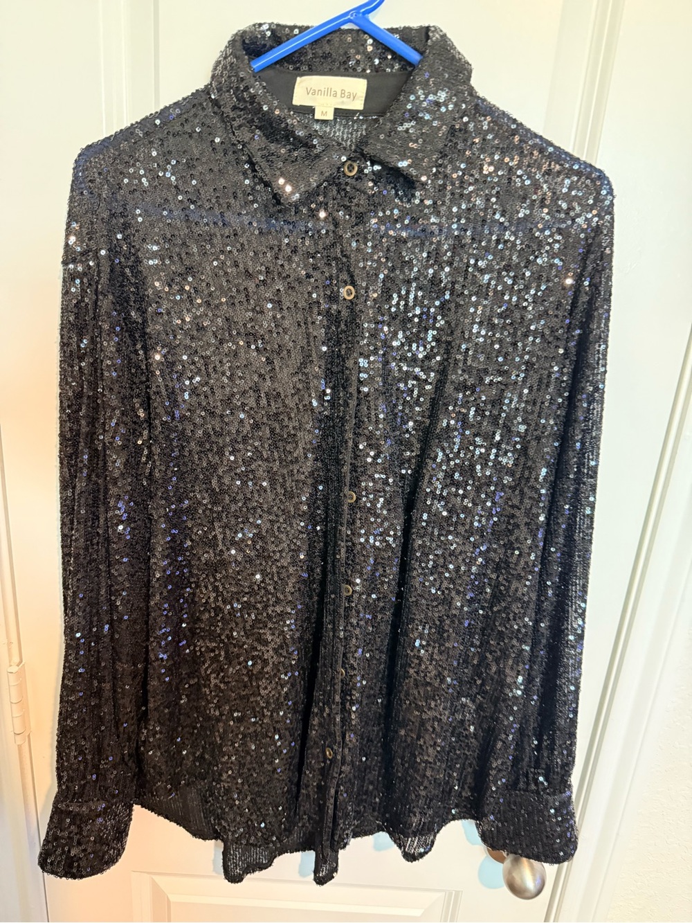 Vanilla Bay Black Sequin Button-Down Shirt